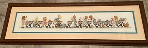 Handmade Cross Stitch Needlepoint “Busy Classroom” Matted & Framed 32 x 10" - Picture 1 of 8