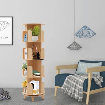 4 Tier Rotating Bookshelf Organizer Floor Standing Storage Shelf Display Rack US - Image 1 of 4