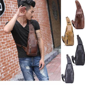 Bolso Bandolera Hombre Mochila Bandolera, Cuero Genuino Bolso de Pecho Bolso de Hombro G - Imagen 1 de 14