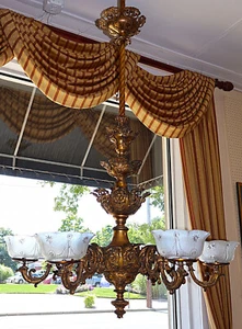 19th Century Bronze Gasolier Gas Chandelier Attributed to Cornelius and Baker - Picture 1 of 15