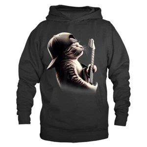 Gato Tocando Guitarra Banda de Música Rock Animales Divertidos Gráfico Sudadera con Capucha - Imagen 1 de 10