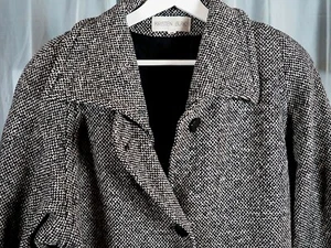VTG 80s Kristen Blake 100% Wool Tweed US Union Made Trench Long Pea Coat Sz 10 - Picture 1 of 11