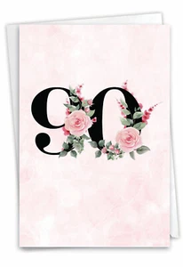 90th Milestone Birthday 5"x7" Greeting Card w/ Envelope (1 Card) Floral Age 90 - Picture 1 of 6