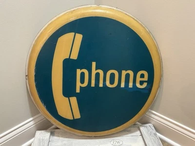 VINTAGE Round Bell Telephone Phone Booth sign ~ white letters ~ Approx. 24” - Image 1 of 4
