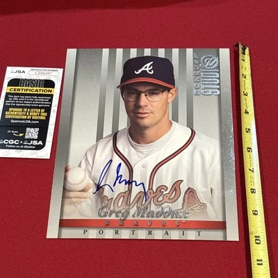 GREG MADDUX SIGNED 8x10 ATLANTA BRAVES DONRUSS STUDIO CARD JSA - Image 1 of 2