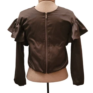 Habitual Girl Ruffled Satin Girls Cropped Zip Green Jacket Size 12 - Picture 1 of 4