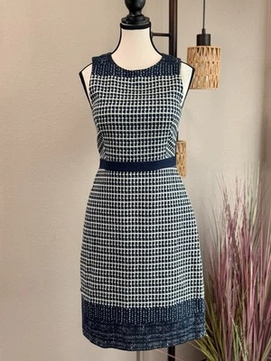 J Crew Navy & Ivory Textured Sleeveless Lined Sheath Dress Size 2  EuC - Image 1 of 4