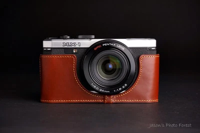 Genuine real Leather Half Camera Case Camera bag cover for Pentax MX-1 MX1 brown - Image 1 of 4