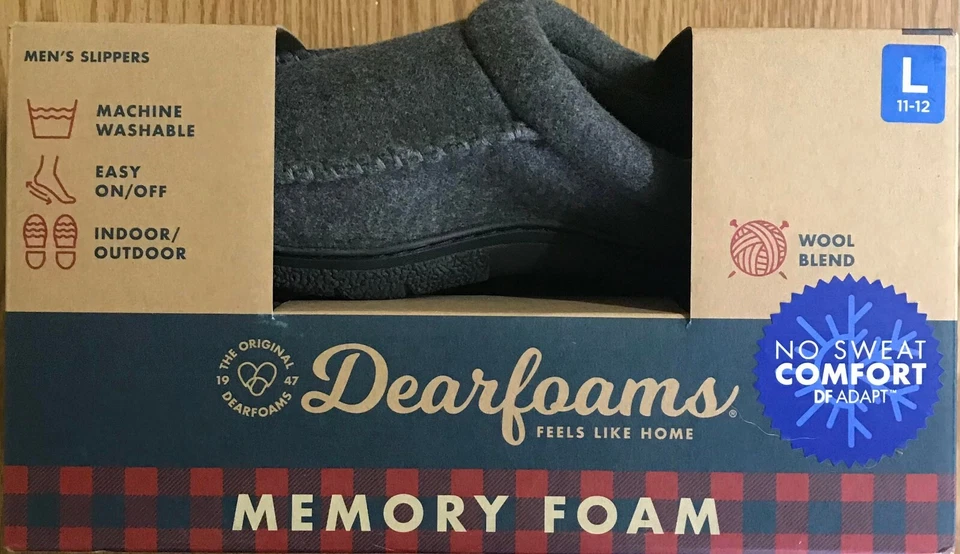 Dearfoams Mens Gray Slippers Clog Shoe Indoor Outdoor Memory Foam Size Large
