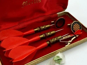 Vintage Set of Cufflinks Tie Pin And Darts Boxed Merlin - Picture 1 of 12