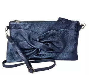 NEW Made in Italy Crossbody Clutch Shoulder Bag Metallic Leather Handbag Purse - Picture 1 of 6