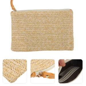 Borsa cellulare in paglia nappa pochette pochette portafoglio da polso per donna donna - Foto 1 di 12