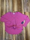 Lucky Brand Nwt Womans Pink Cropped Long Sleeve Button/Tie Waist Size M Msrp $49