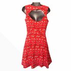 YUMI Dress Sze 10 Red Retro 50s 60s Cat Eye Spectacle Novelty Print Cut-Out Back