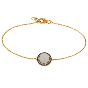 925 Sterling Silver White Moonstone 18K Yellow Gold Plated Chain Bracelet - Picture 1 of 2