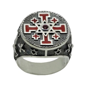 Tempelritter Jerusalem Kreuz und Davidstern Sterlingsilber Herrenring " - Bild 1 von 12