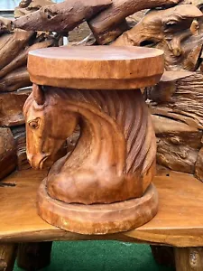 Wooden Full Wood Stool / Small Table Tall 50 cm Top 40 cm Horse Head Home Decor - Picture 1 of 11