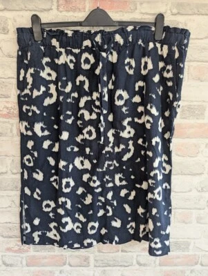M&S Skirt Linen Rich Size 22 BNWT Navy Animal Print Drawstring Elastic Waist - Image 1 of 4