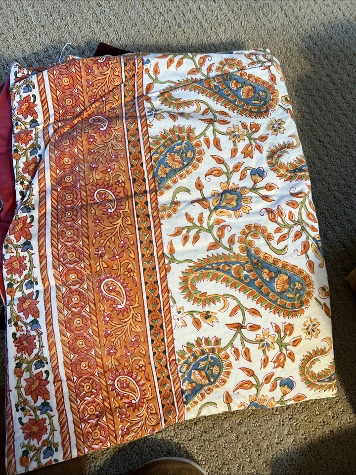 POTTERY BARN Runner - 18x108- Cream, Orange Olive And Turquoise Paisley - Image 1 of 4