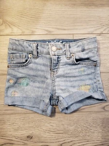 Cat and Jack Girls Super Stretch Denim Shorts Jeans Size 4/5 XS Pastel Stitch - Picture 1 of 10