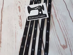 100 pack XS S M L XL - woven sew-in clothing size labels BLACK - Rubyjam Fabric - Picture 1 of 1