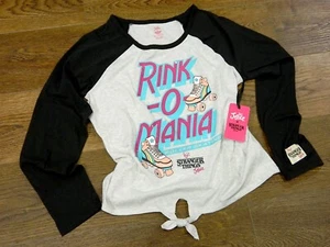 Justice X Stranger Things Girl XL Baseball Tee Lng Sleeve Rink-O-Mania Skate NWT - Picture 1 of 5