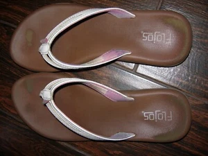 Flojos Damen-Flip-Flop Größe 10 weiß & braun Sandalen gebraucht - Bild 1 von 2