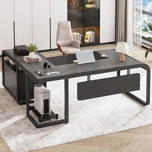 63 Inch Executive Desk with File Cabinet, L Shaped Computer Desk for Home Office - Picture 1 of 9