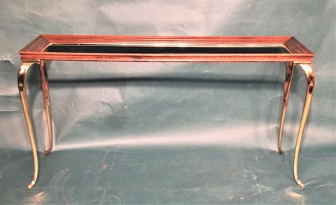 MID CENTURY MODERN QUEEN ANNE BRASS LEG CONSOLE TABLE Cover