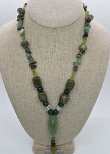 Avventurina verde diaspro peridoto goccia chip stile lariat 24 in collana pesante - Foto 1 di 4