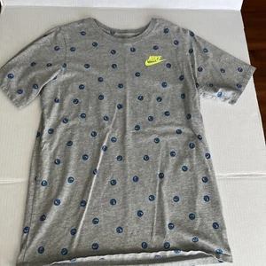 Nike Tee T shirt Youth XL Gray All Over Smiley Swoosh Neon Logo - Picture 1 of 4