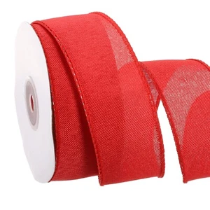 Wired Edge Ribbon 1-1/2 Inch Width x 10 Yard Burlap Wired Ribbon Red - Picture 1 of 7