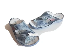 Krisbut Damen Leder Pantoletten mit Klettverschluss Farbe jeansblau Größe 39 NEU