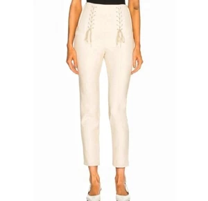 Tibi "Anson" Corset Front Tie High Waist High Rise Ankle Pants | Size 0 Beige - Picture 1 of 14