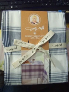 MAINSTREAM~DOLLY PARTON~BLUE & WHITE PLAID FABRIC TABLECLOTH~SIZE 60" X 84"~NIP - Picture 1 of 3