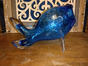 Vintage MCM BLENKO Art Glass Fish Sculpture Blue Clear Hand Blown - Picture 1 of 9
