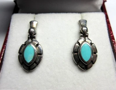 Vintage SOLID SILVER Native American Navajo TURQUOISE SET Drop, Dangle EARRINGS - Image 1 of 3