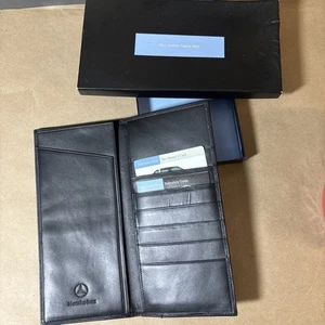 Mercedes Benz Black Leather Documents Portfolio Travel Wallet 9"Original Box NEW - Picture 1 of 6