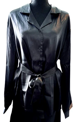 GILLIGAN & O'MALLEY PIJAMA SATINADO NEGRO 2 PIEZAS, CINTURÓN AUTOMÁTICO, CINTURA ELÁSTICA, NUEVO CON ETIQUETAS, L Foto 1 de 4