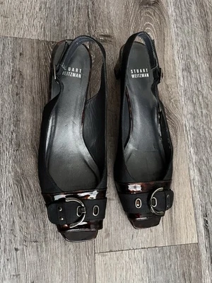 Stuart Weitzman Women's Black Buckle Open Toe Ballet Flat Shoes 9 1/2 N - Image 1 of 4