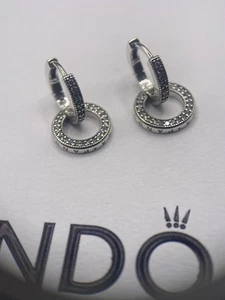 Authentic Pandora Sparkling Double Hoop Earrings S925 ALE - Picture 1 of 2