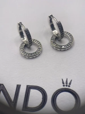 Authentic Pandora Sparkling Double Hoop Earrings S925 ALE - Image 1 of 2