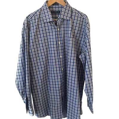 Hathaway Platinum Mens Button Up Shirt Plaid Size XL Blue Office Professional - Image 1 of 4