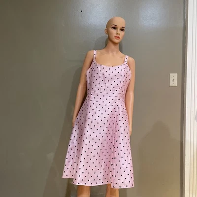 K Studio 复古女式粉色黑色波点连衣裙无袖 10 码 — 第 1/3 张图片
