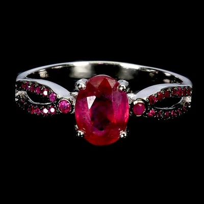 925 Sterling Silver Ring Oval Ruby 8x6mm Ruby Diamond Cut Gemstone Jewelry Sz 8 Foto 1 de 4