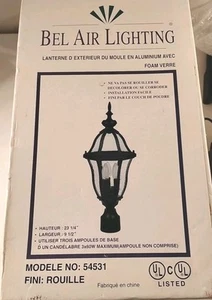 Bel Air Lighting Classical 3-Light Rust Outdoor Lamp Post Light w/Seedy Glass - Picture 1 of 13