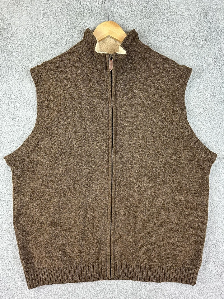 Haggar 背心男式 2XL 棕色夏尔巴羊毛衬里全拉链针织毛衣休闲男式 — 第 1/4 张图片