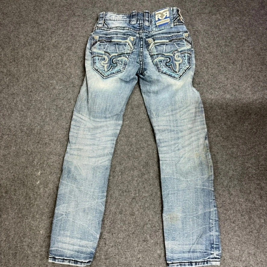 Pantalones de mezclilla rectos ajustados Rock Revival azul envejecido talla 28 para hombre DEFECTUOSOS Foto 1 de 4