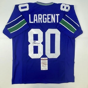 Autographed/Signed STEVE LARGENT HOF 95 Seattle Blue Football Jersey JSA COA - Picture 1 of 4