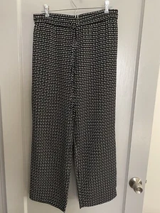 LOFT Women's Pull On Black Polka Dot Wide Leg Palazzo Lightweight Pants Sz S - Picture 1 of 4